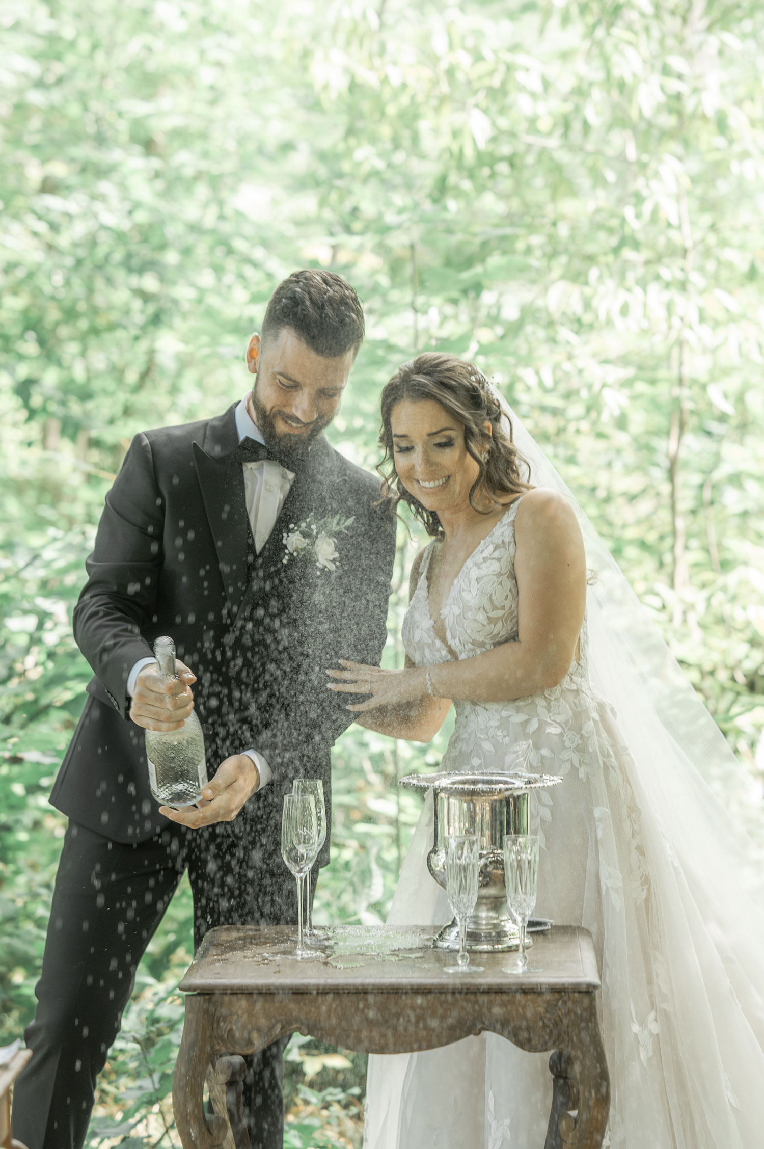 Bride and Groom champagne toast after the wedding ceremony